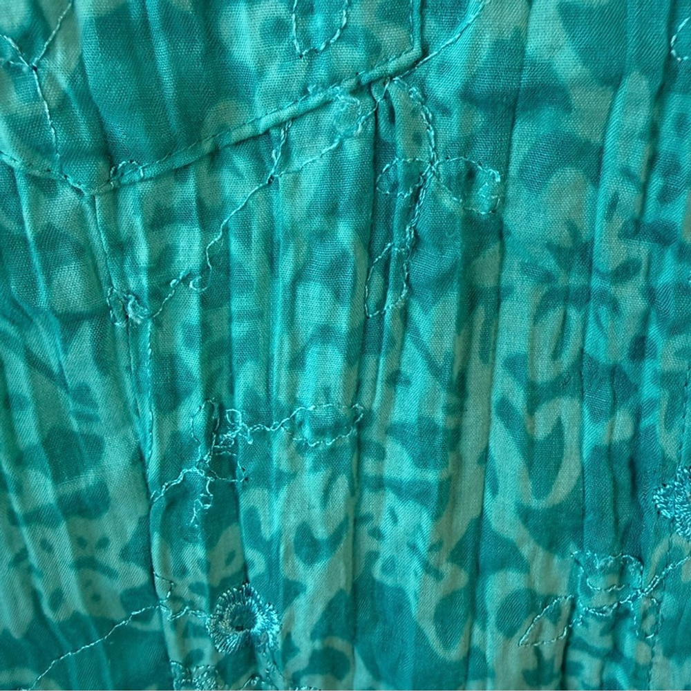 TanJay Turquoise Button-Down Embroidered Shirt Size MP Boho Office Lightweight - Picture 6 of 10